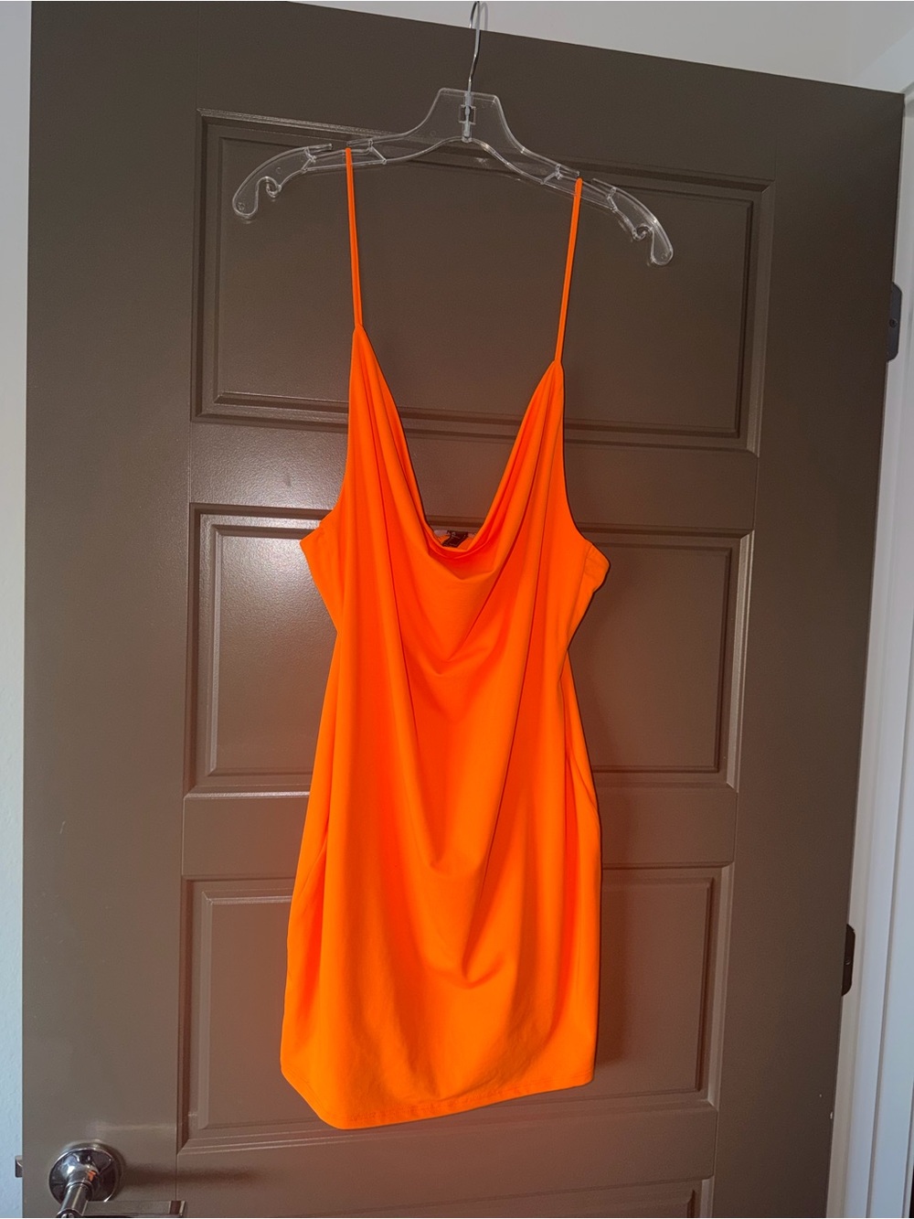 Forever 21 Bright Orange Cowl Neck Spaghetti Strap Dress